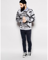 grauer bedruckter Pullover mit einem Rundhalsausschnitt von Cheap Monday