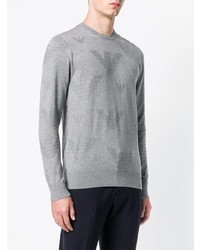 grauer bedruckter Pullover mit einem Rundhalsausschnitt von Emporio Armani