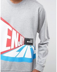 grauer bedruckter Pullover mit einem Rundhalsausschnitt von Love Moschino