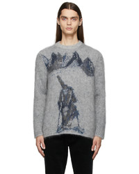 grauer bedruckter Pullover mit einem Rundhalsausschnitt von Giorgio Armani