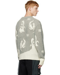grauer bedruckter Pullover mit einem Rundhalsausschnitt von Feng Chen Wang