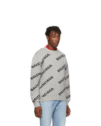 grauer bedruckter Pullover mit einem Rundhalsausschnitt von Balenciaga