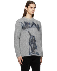 grauer bedruckter Pullover mit einem Rundhalsausschnitt von Giorgio Armani