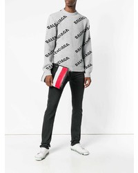 grauer bedruckter Pullover mit einem Rundhalsausschnitt von Balenciaga