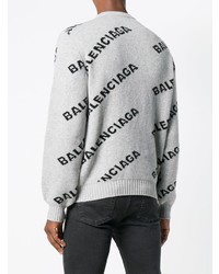 grauer bedruckter Pullover mit einem Rundhalsausschnitt von Balenciaga