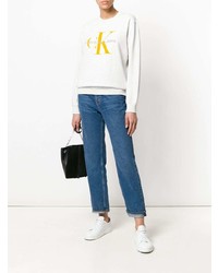 grauer bedruckter Pullover mit einem Rundhalsausschnitt von Ck Jeans