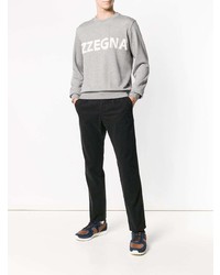 grauer bedruckter Pullover mit einem Rundhalsausschnitt von Z Zegna