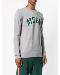 grauer bedruckter Pullover mit einem Rundhalsausschnitt von MSGM