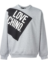 grauer bedruckter Pullover mit einem Rundhalsausschnitt von Love Moschino