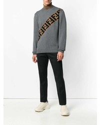 grauer bedruckter Pullover mit einem Rundhalsausschnitt von Fendi