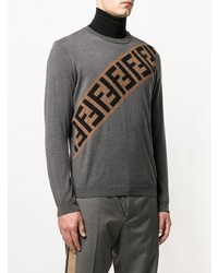 grauer bedruckter Pullover mit einem Rundhalsausschnitt von Fendi