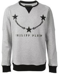 grauer bedruckter Pullover mit einem Rundhalsausschnitt von Philipp Plein