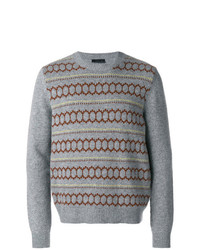 grauer bedruckter Pullover mit einem Rundhalsausschnitt von Prada
