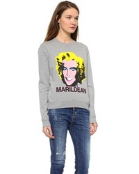 grauer bedruckter Pullover mit einem Rundhalsausschnitt von Dsquared2