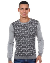 grauer bedruckter Pullover mit einem Rundhalsausschnitt von R-NEAL
