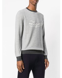 grauer bedruckter Pullover mit einem Rundhalsausschnitt von Ermenegildo Zegna