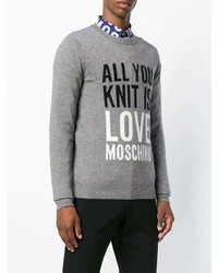 grauer bedruckter Pullover mit einem Rundhalsausschnitt von Love Moschino