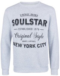 grauer bedruckter Pullover mit einem Rundhalsausschnitt von SOULSTAR