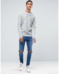 grauer bedruckter Pullover mit einem Rundhalsausschnitt von Asos