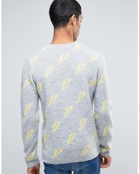 grauer bedruckter Pullover mit einem Rundhalsausschnitt von Asos