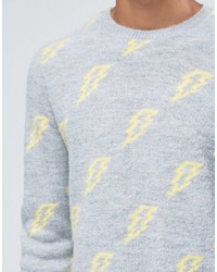 grauer bedruckter Pullover mit einem Rundhalsausschnitt von Asos