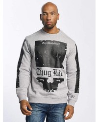grauer bedruckter Pullover mit einem Rundhalsausschnitt von Thug Life
