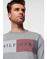 grauer bedruckter Pullover mit einem Rundhalsausschnitt von Tommy Hilfiger