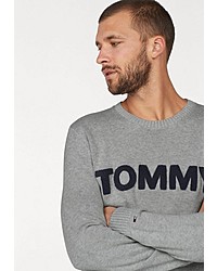 grauer bedruckter Pullover mit einem Rundhalsausschnitt von Tommy Jeans