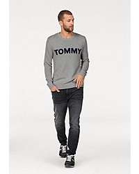 grauer bedruckter Pullover mit einem Rundhalsausschnitt von Tommy Jeans