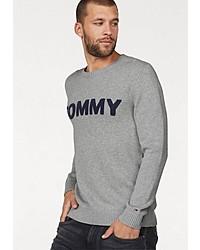 grauer bedruckter Pullover mit einem Rundhalsausschnitt von Tommy Jeans