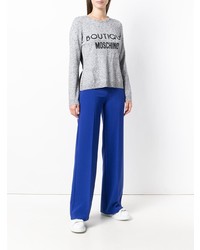 grauer bedruckter Pullover mit einem Rundhalsausschnitt von Boutique Moschino