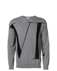 grauer bedruckter Pullover mit einem Rundhalsausschnitt von Valentino