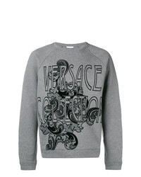 grauer bedruckter Pullover mit einem Rundhalsausschnitt von Versace Collection