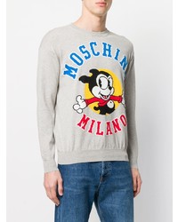 grauer bedruckter Pullover mit einem Rundhalsausschnitt von Moschino