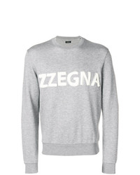grauer bedruckter Pullover mit einem Rundhalsausschnitt von Z Zegna