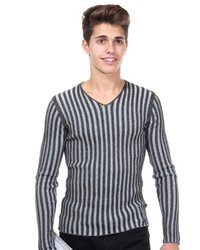 grauer bedruckter Pullover mit einem V-Ausschnitt von R-NEAL