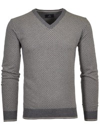 grauer bedruckter Pullover mit einem V-Ausschnitt von RAGMAN