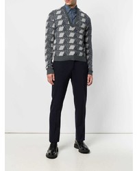 grauer bedruckter Pullover mit einem V-Ausschnitt von Prada