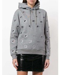 grauer bedruckter Pullover mit einer Kapuze von Paco Rabanne