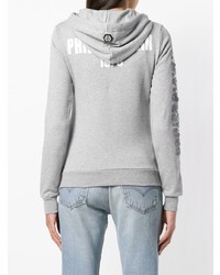 grauer bedruckter Pullover mit einer Kapuze von Philipp Plein