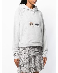 grauer bedruckter Pullover mit einer Kapuze von Karl Lagerfeld