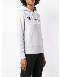 grauer bedruckter Pullover mit einer Kapuze von Champion