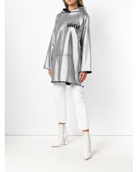 grauer bedruckter Pullover mit einer Kapuze von MM6 MAISON MARGIELA