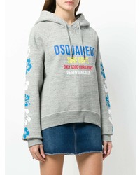 grauer bedruckter Pullover mit einer Kapuze von Dsquared2