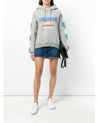 grauer bedruckter Pullover mit einer Kapuze von Dsquared2