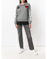 grauer bedruckter Pullover mit einer Kapuze von Love Moschino