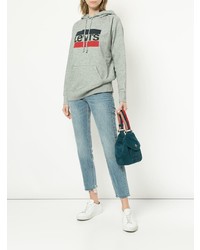 grauer bedruckter Pullover mit einer Kapuze von Levi's