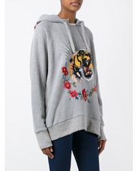 grauer bedruckter Pullover mit einer Kapuze von Gucci