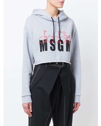 grauer bedruckter Pullover mit einer Kapuze von MSGM