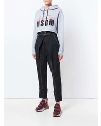 grauer bedruckter Pullover mit einer Kapuze von MSGM